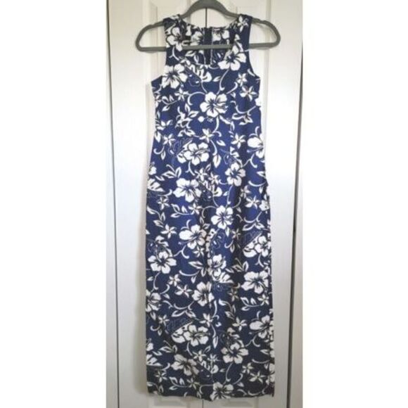 Hilo Hatties Hawaiian Original Maxi Dress 2 Blue Tropical Long Sleeveless Cotton - Picture 1 of 6